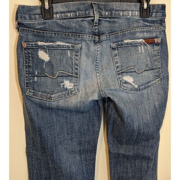 7 for All Mankind Womens Crop Straight Leg  Distressed Blue Denim Jean 29 - Picture 7 of 12